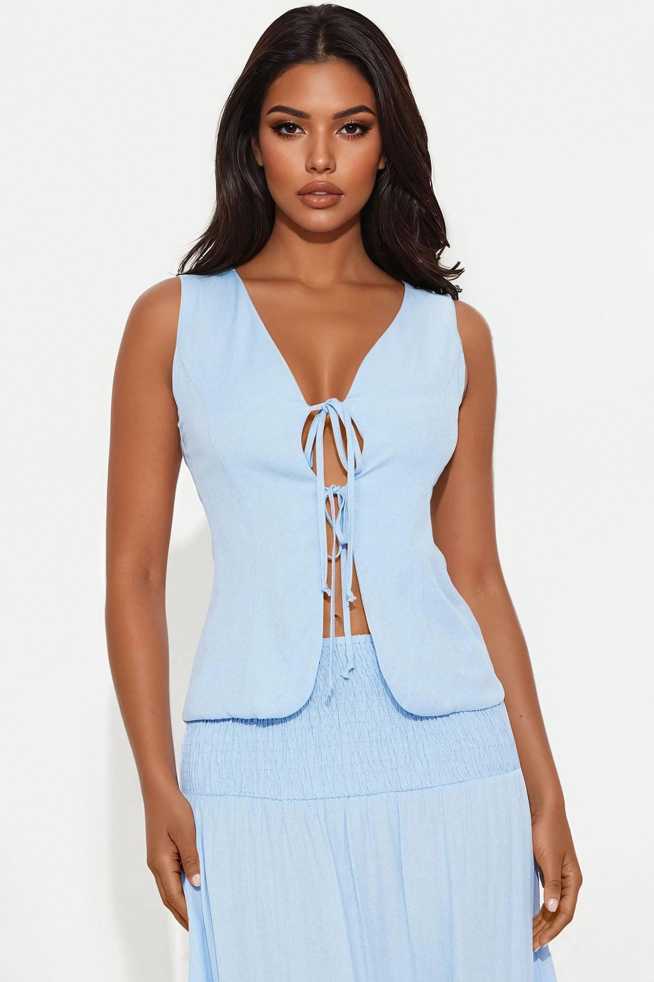 Sunshine Lover Linen Skirt Set - Blue Product Image