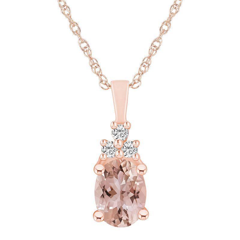 Alyson Layne 14k Rose Gold Oval Morganite & 1/10 Carat T.W. Diamond Pendant Necklace, Women's, Size: 18", 14k Rosegold Product Image