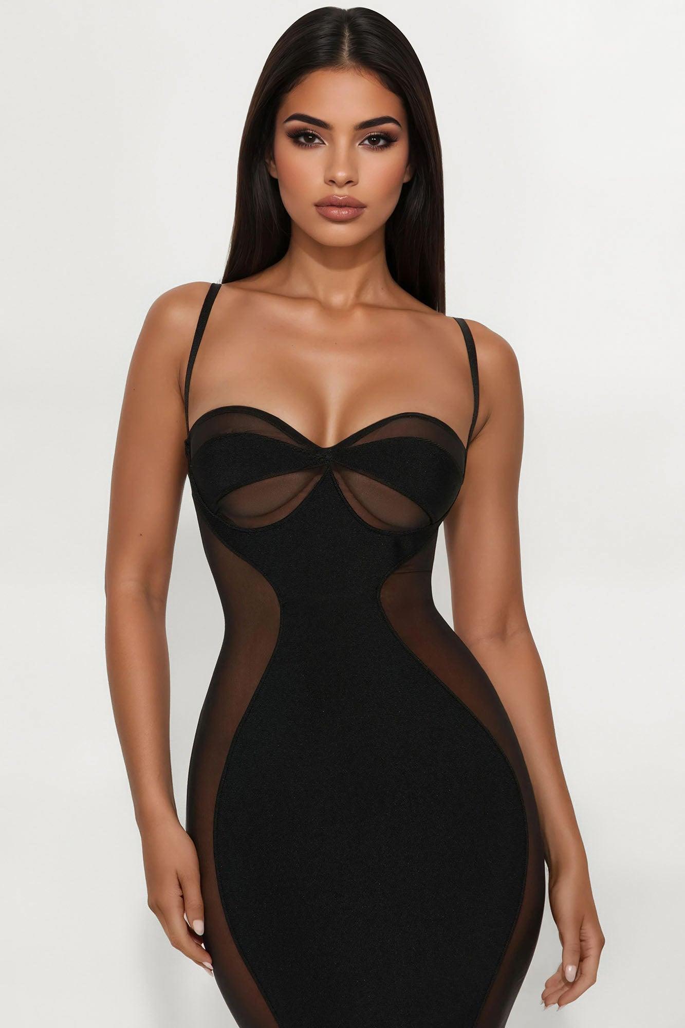 Juliane Sheer Mesh Bandage Midi Dress - Black Female Product Image