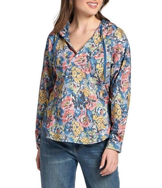 APNY Woven Printed V-Neck Long Sleeve Hooded Sweatshirt Product Image