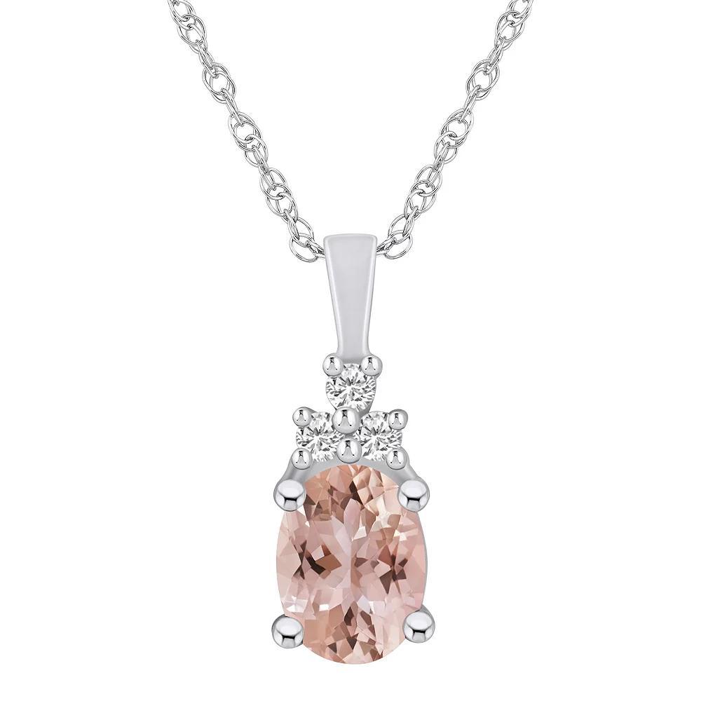 Alyson Layne 14k White Gold Oval Morganite & 1/10 Carat T.W. Diamond Pendant Necklace, Women's, Size: 18" Product Image