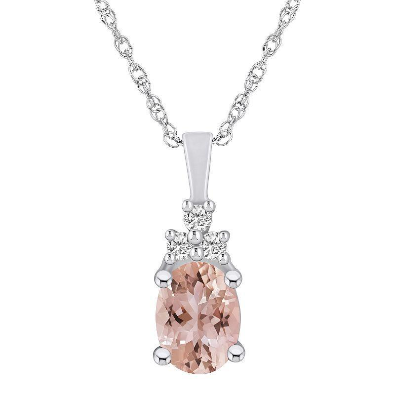 Alyson Layne 14k White Gold Oval Morganite & 1/10 Carat T.W. Diamond Pendant Necklace, Women's, Size: 18" Product Image
