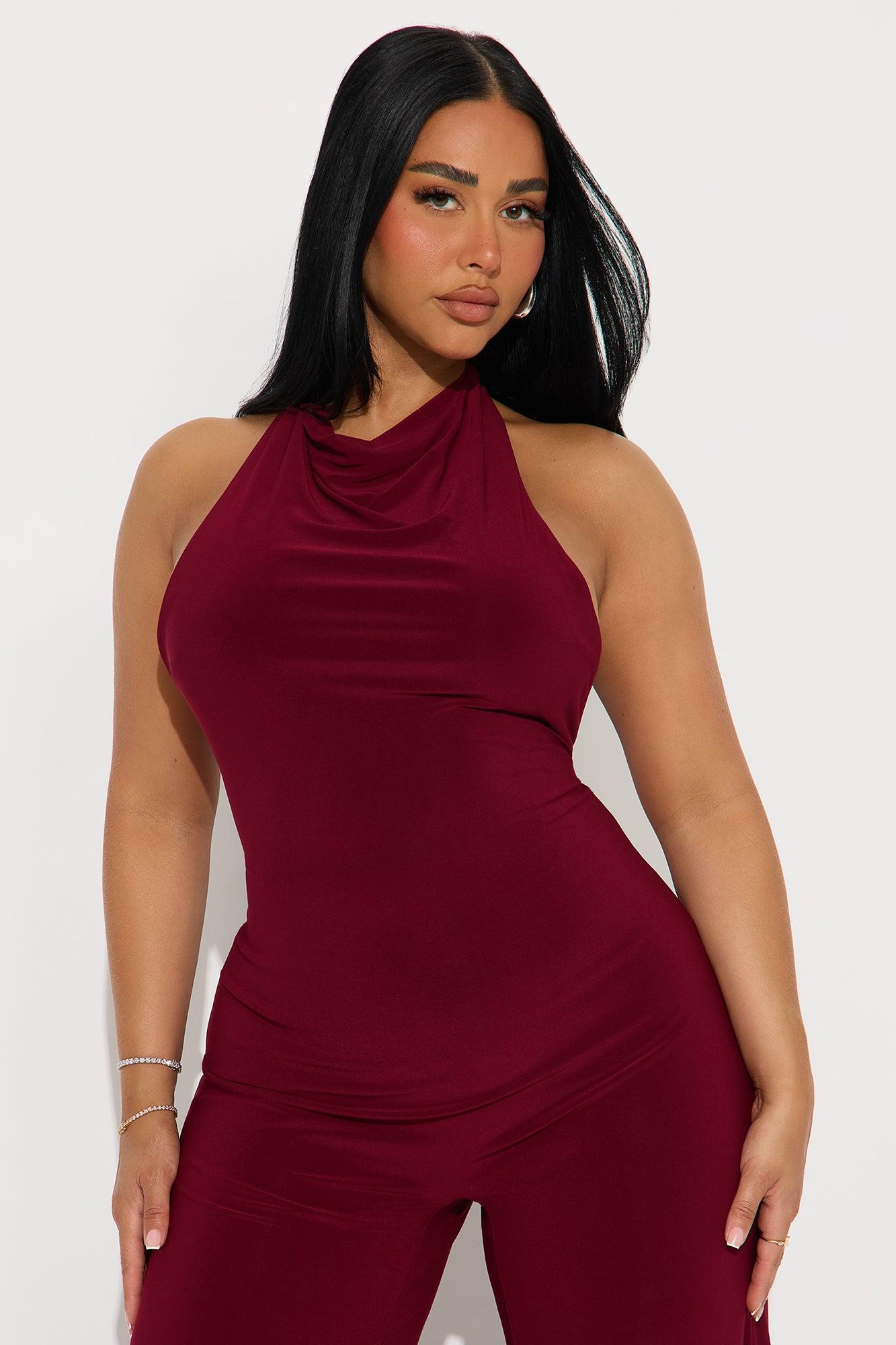 Liana Halter Wide Leg Jumpsuit - Burgundy Product Image