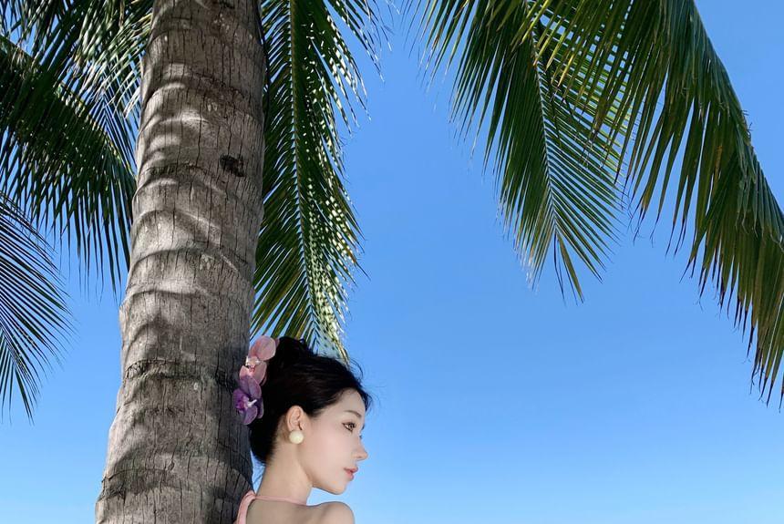 Halter Plain Asymmetrical Maxi Sundress Product Image