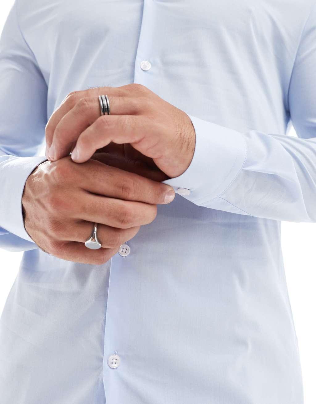 ASOS DESIGN skinny shirt in pale blue Product Image