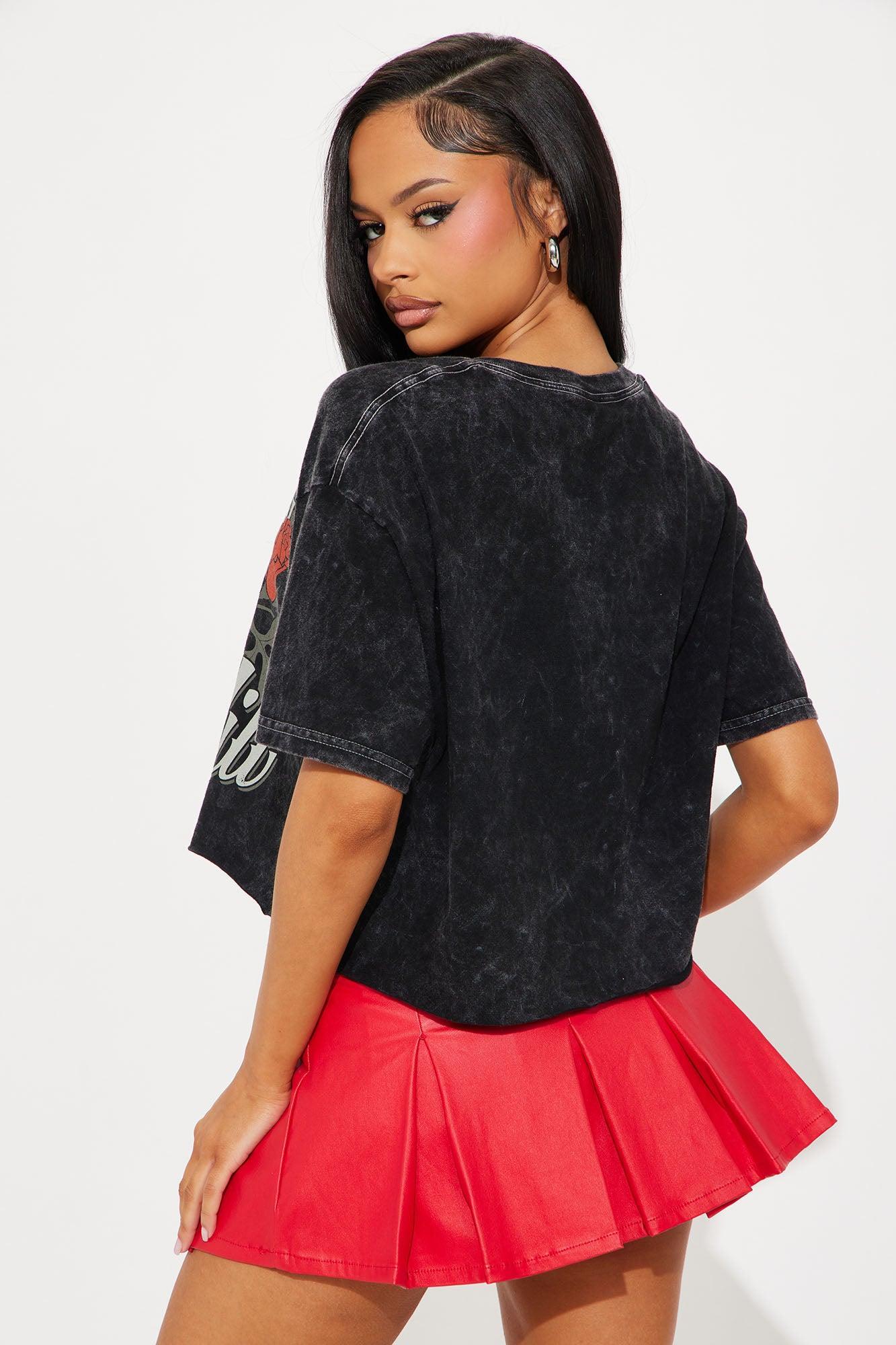 Cypress Hill Roses Washed Crop Top - Black Product Image