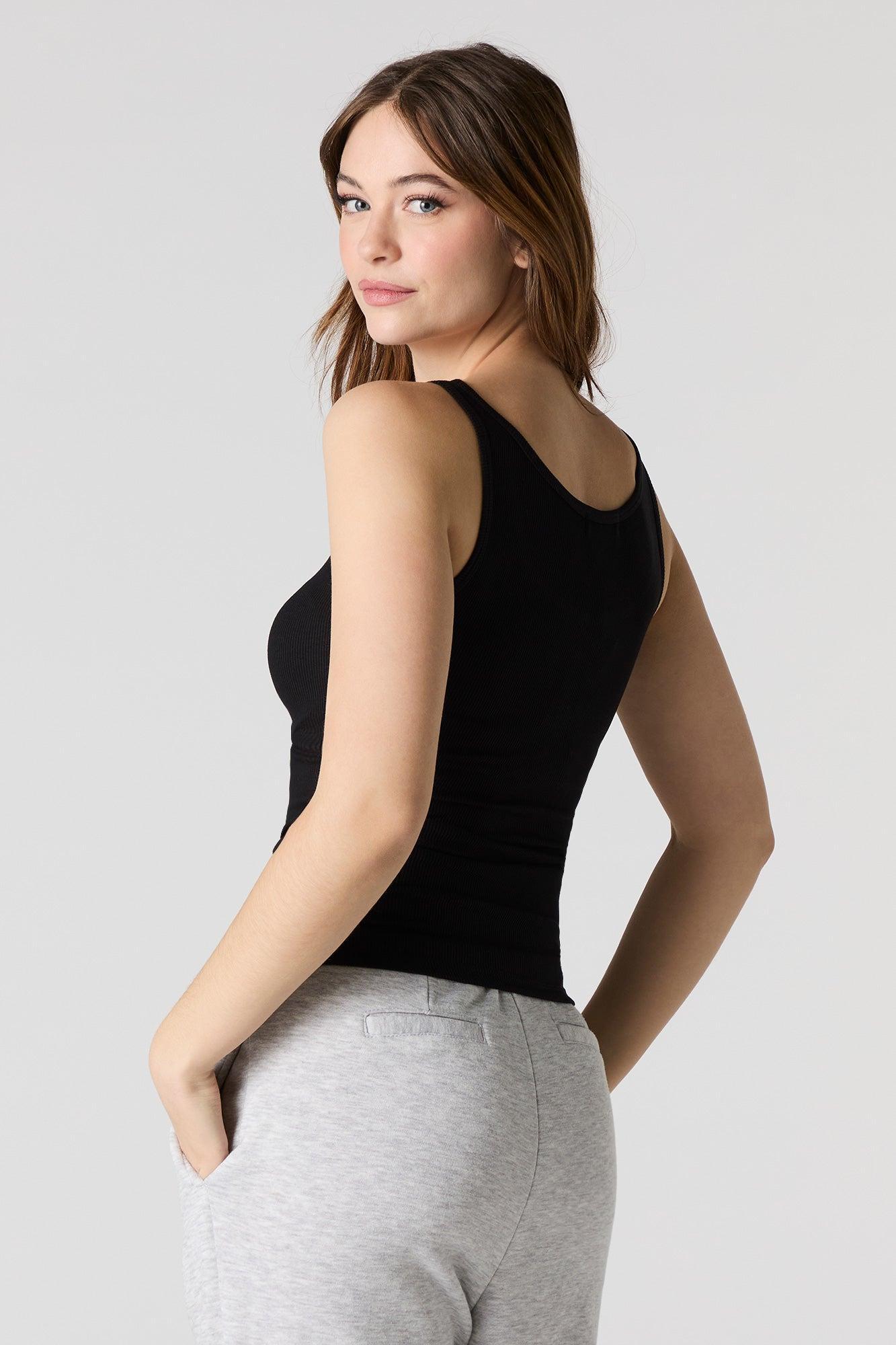 Ribbed Scoop Neck Henley Tank Female Product Image