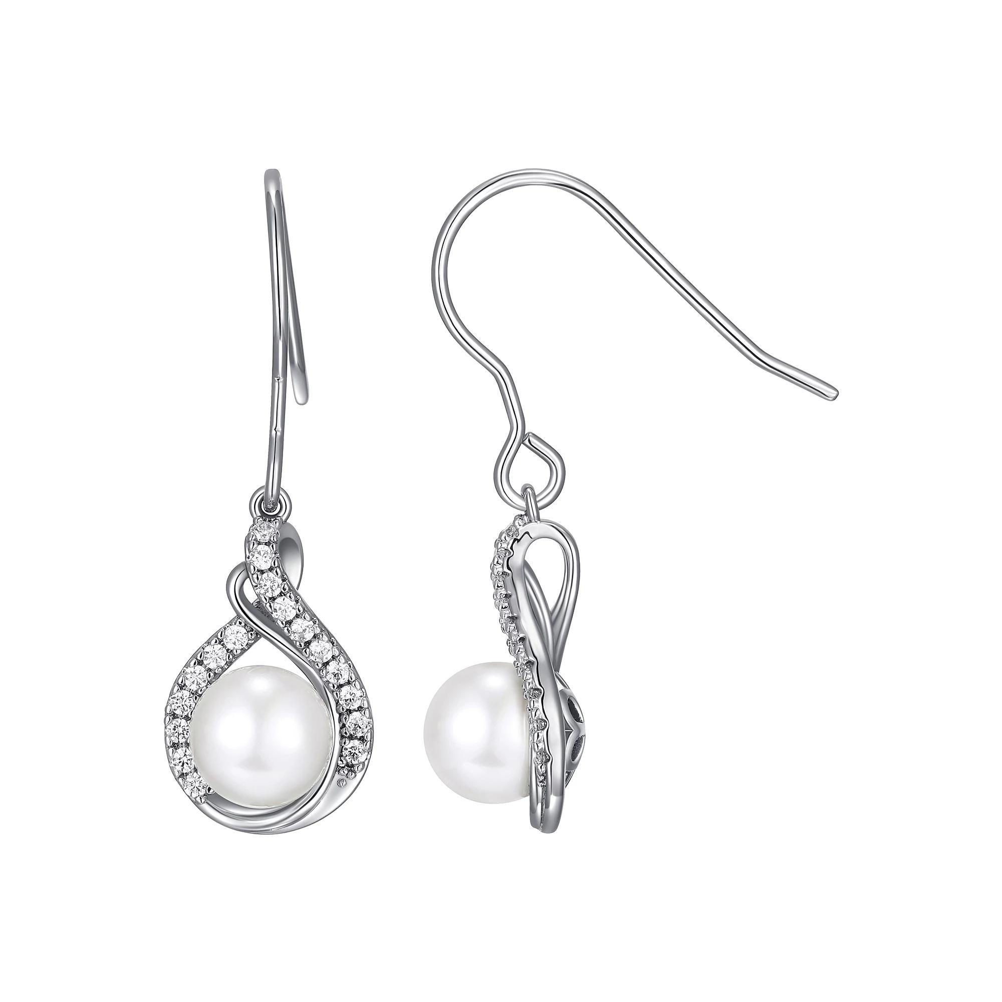 Sarafina Simulated Pearl & Cubic Zirconia Drop Earrings, Women's, Silver Tone Product Image