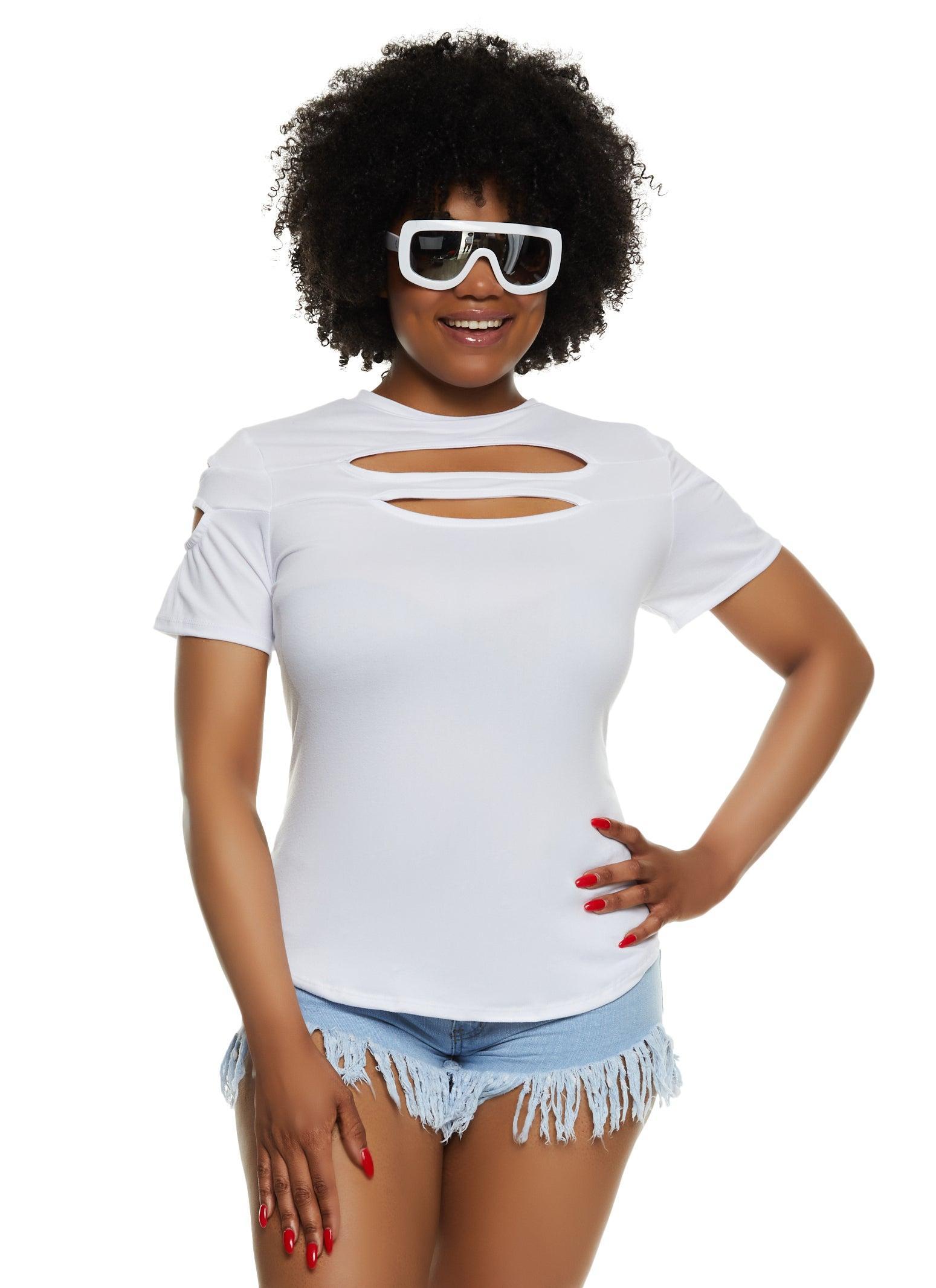 Womens Plus Size Cut Out Crew Neck T Shirt Product Image
