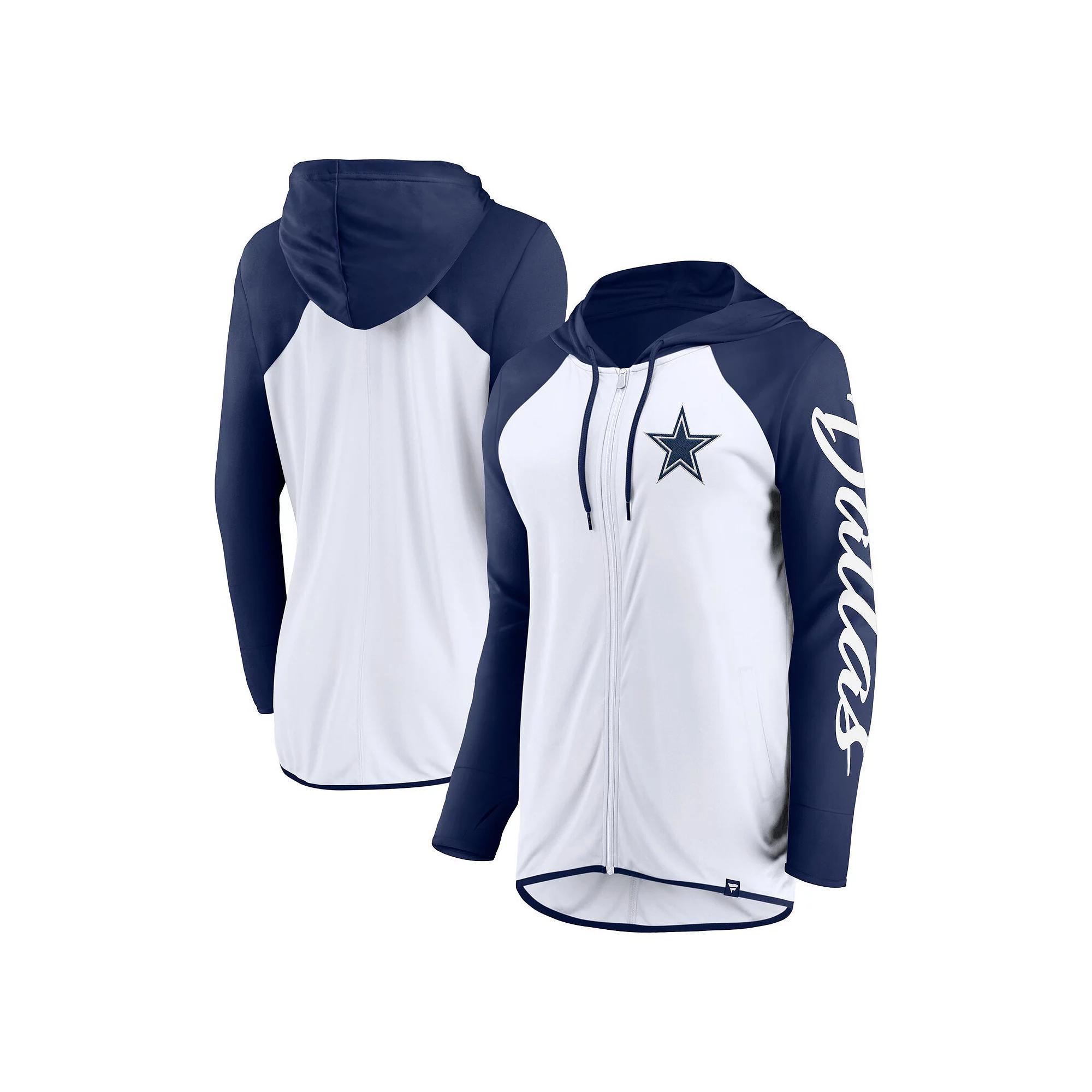 Women's Fanatics White/Navy Dallas Cowboys Script Full-Zip Hoodie, Size: 2XL Product Image