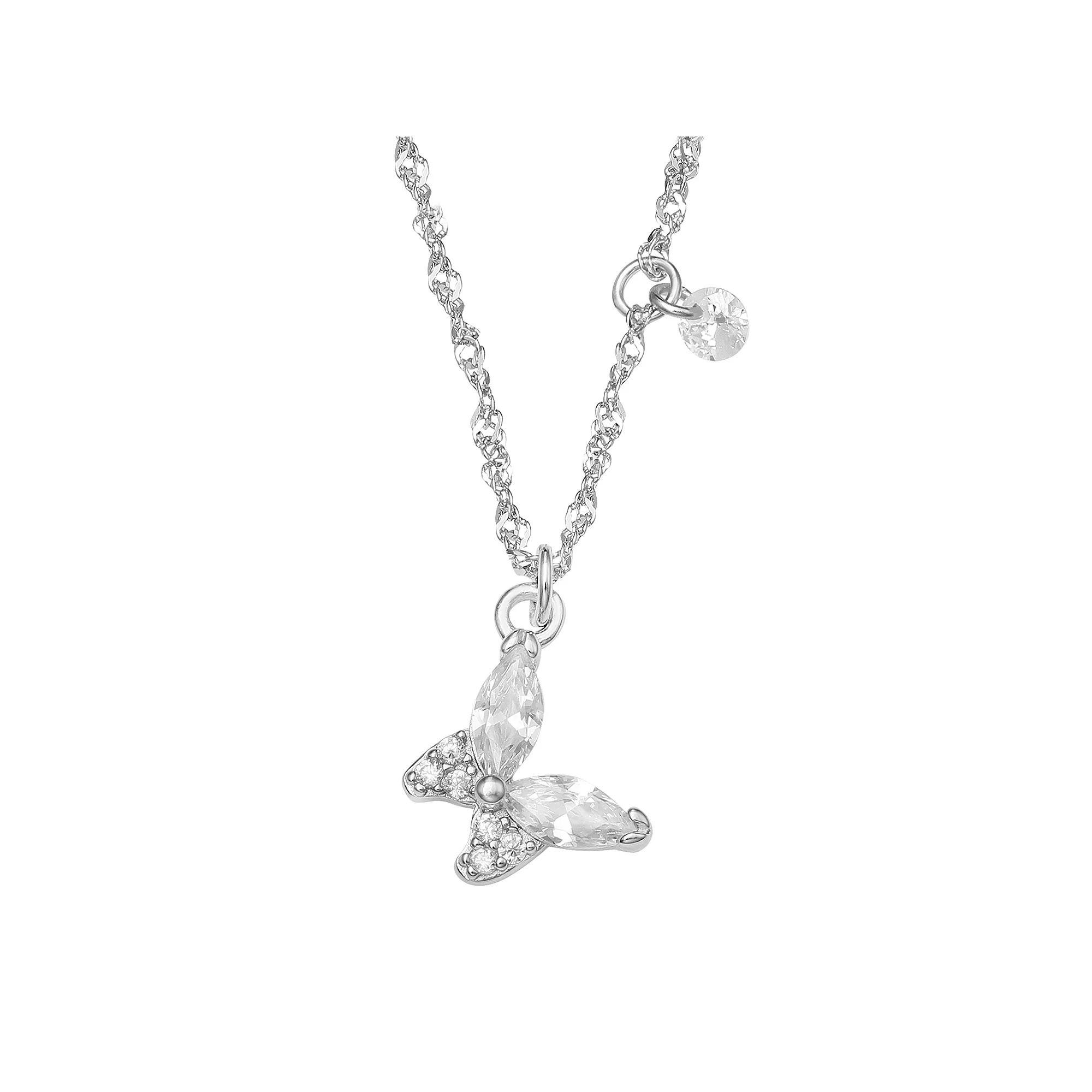 PRIMROSE Sterling Silver Cubic Zirconia Butterfly Necklace, Women's, Size: 18" Product Image