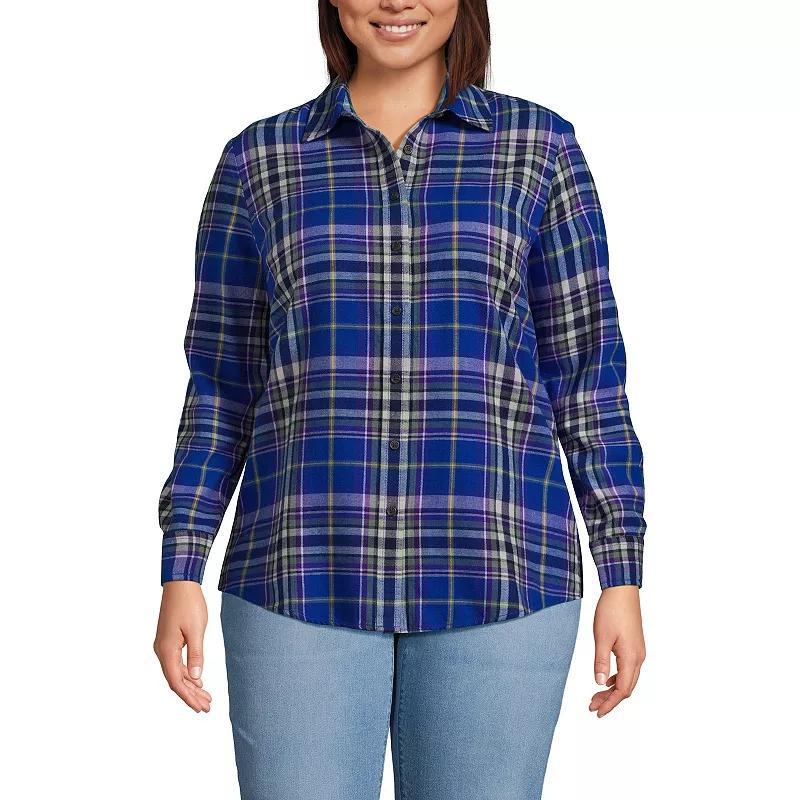 Plus Size Lands' End Plaid Boyfriend Flannel Shirt, Women's, Size: 2XL, Ivory Blue Plaid Product Image