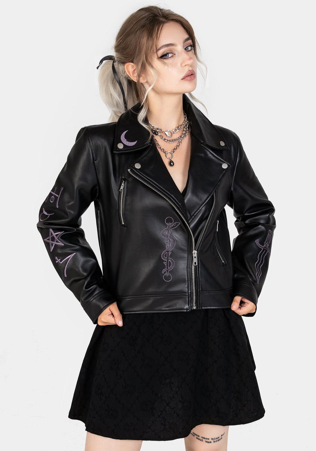Sigil Embroidered Faux Leather Jacket Product Image