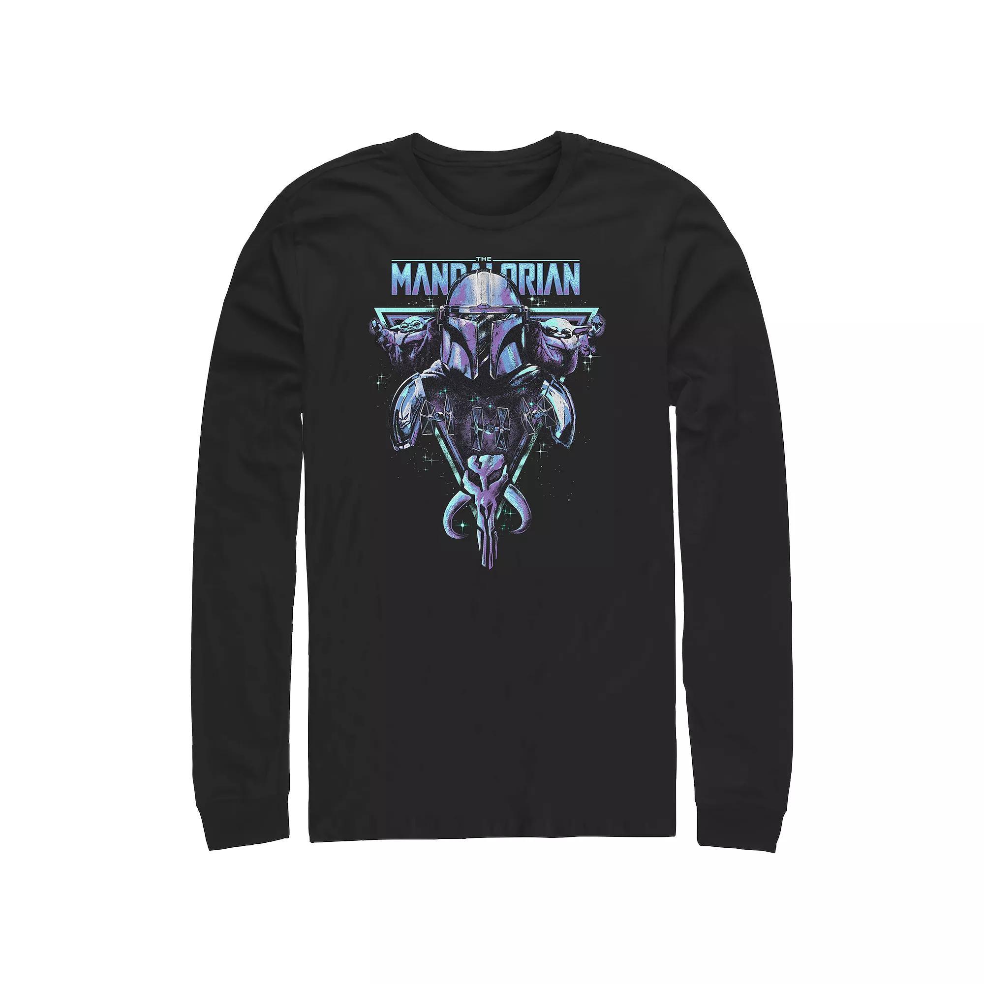 Men's The Mandalorian Grogu Watching Over Mando Graphic Tee, Size: Large, Black Product Image