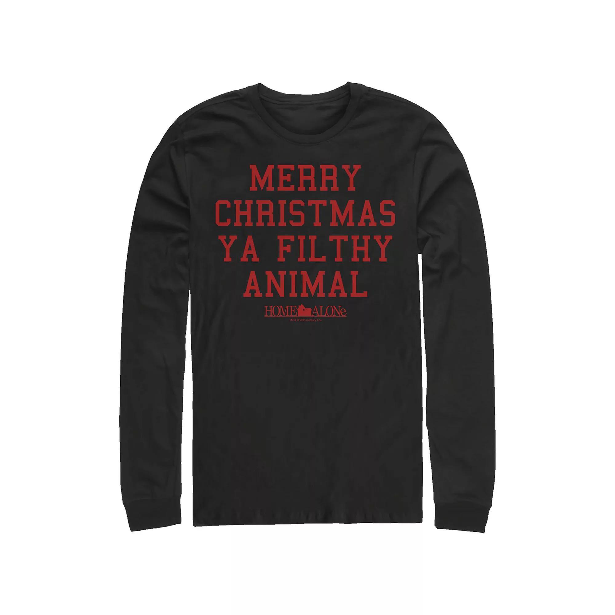 Big & Tall Home Alone Merry Christmas Ya Filthy Animal Long Sleeve Graphic Tee, Men's, Size: Medium, Black Product Image
