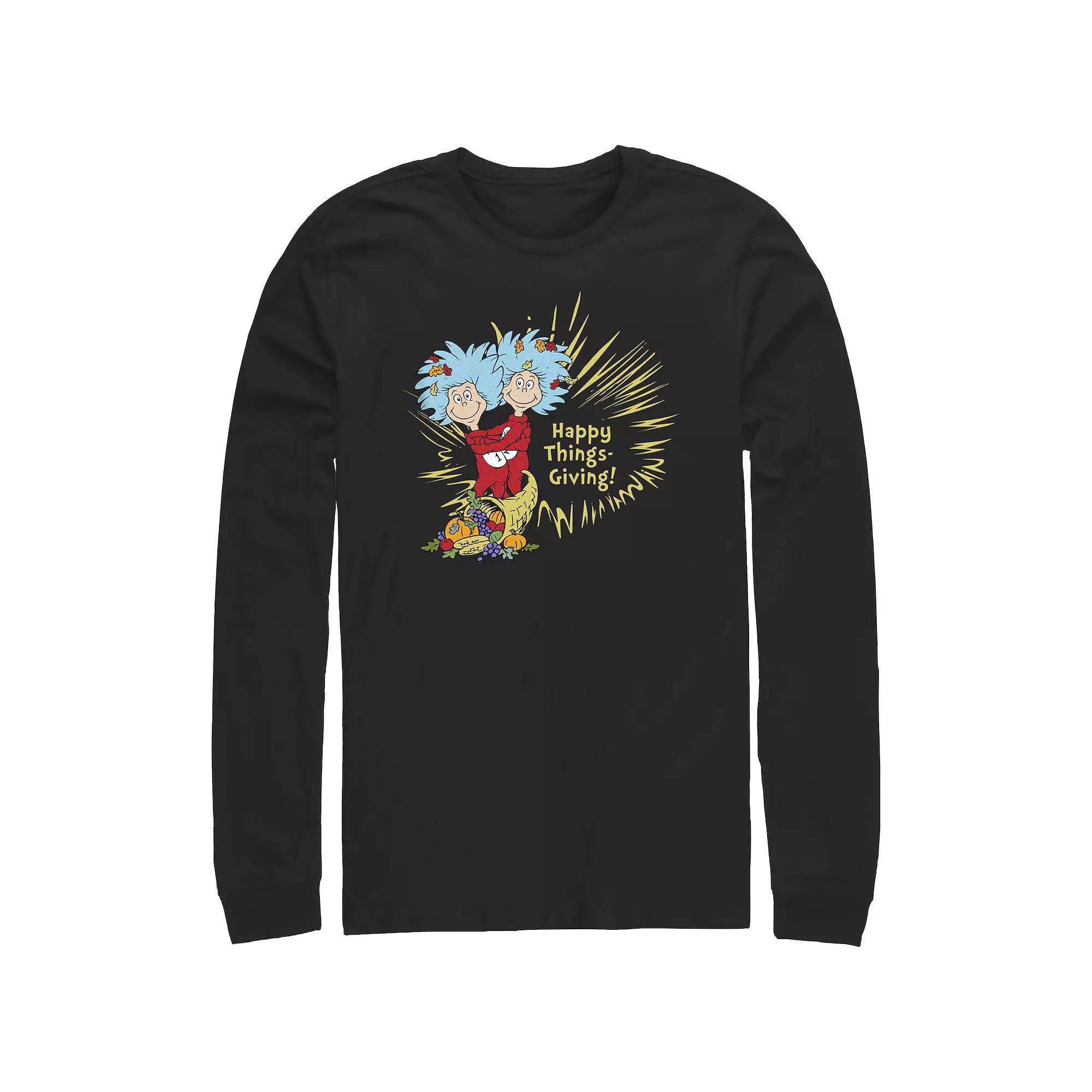 Men's Dr. Seuss Happy Things-Giving! Long Sleeve Graphic Tee, Size: Small, Black Product Image