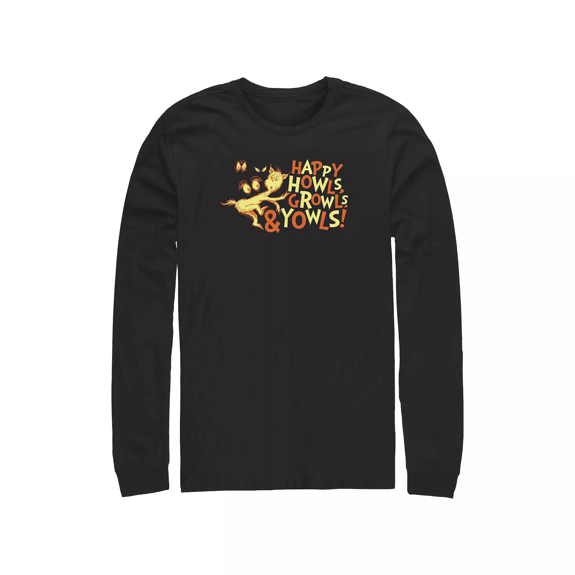 Men's Dr. Seuss Happy Howls Growls And Youwls Long Sleeve Graphic Tee, Size: Large Tall, Black Product Image