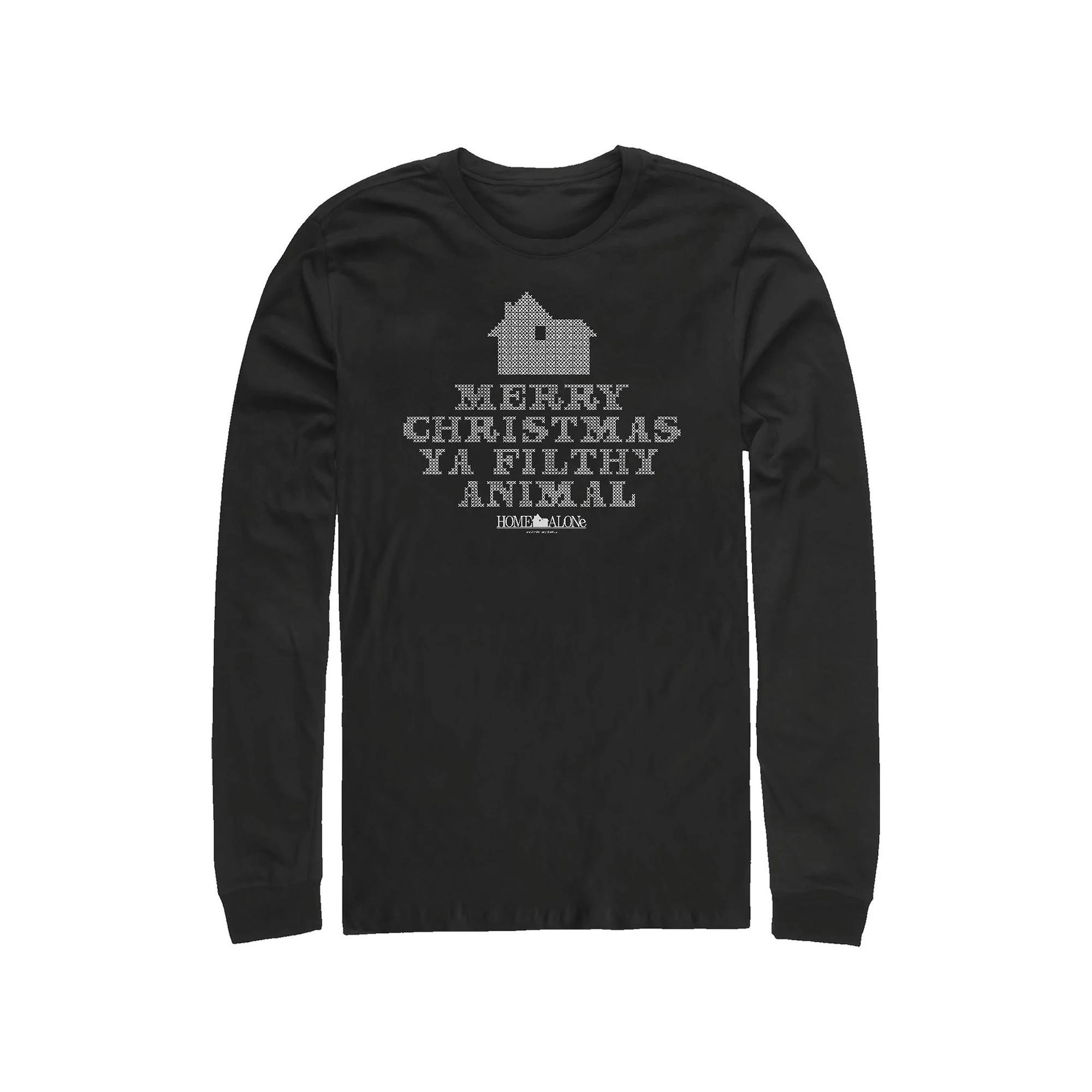 Big & Tall Home Alone Merry Christmas Ya Filthy Animal Cross Stitch Long Sleeve Graphic Tee, Men's, Size: 5XL, Black Product Image