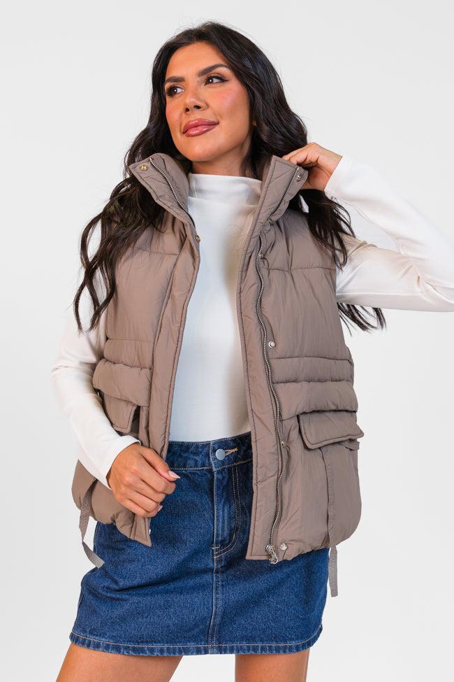 Won Me Over Mushroom Oversized Puffer Vest FINAL SALE Product Image