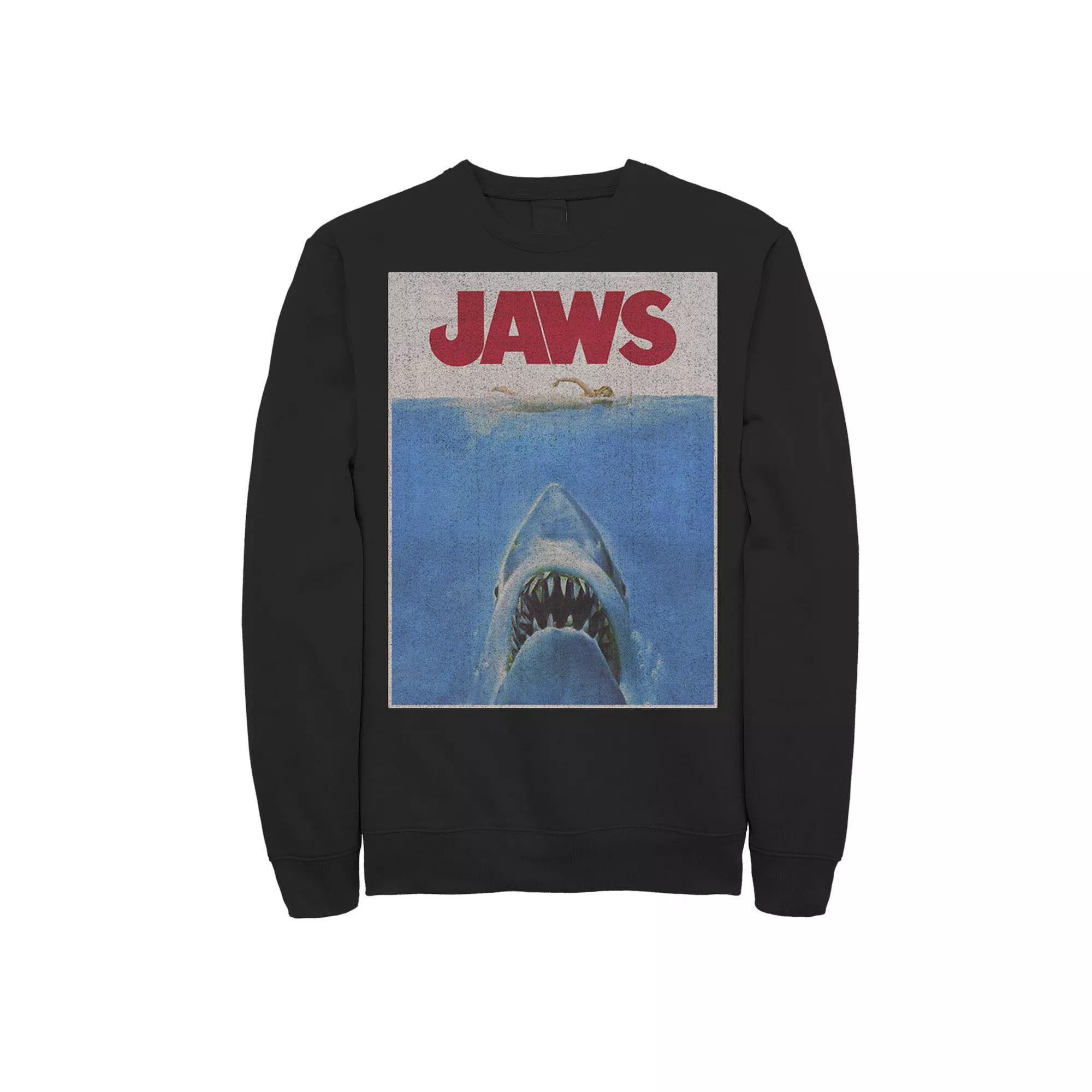 Men's Jaws Classic Retro Shark Attack Poster Sweatshirt, Size: Large, Black Product Image
