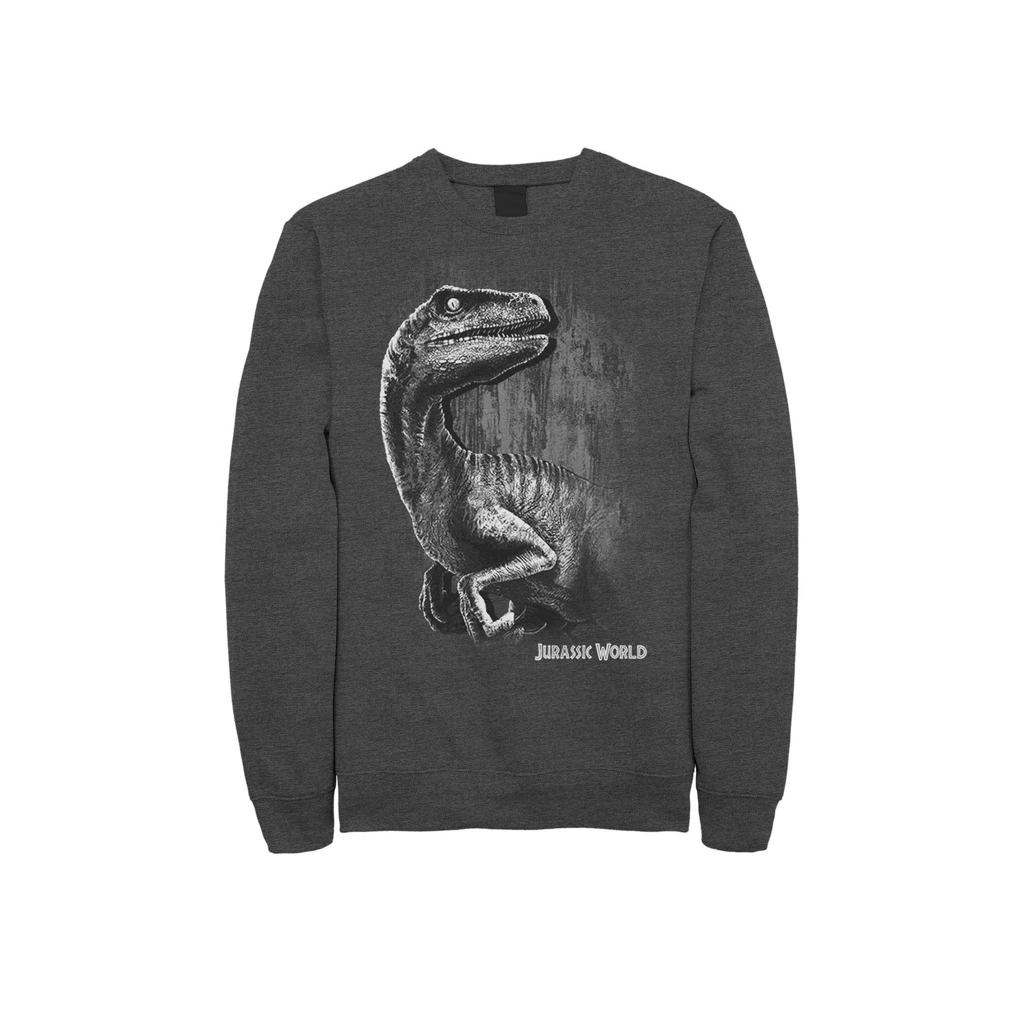 Men's Jurassic World Raptor Grunge Portrait Fleece Pullover, Size: XL, Grey Heather Product Image
