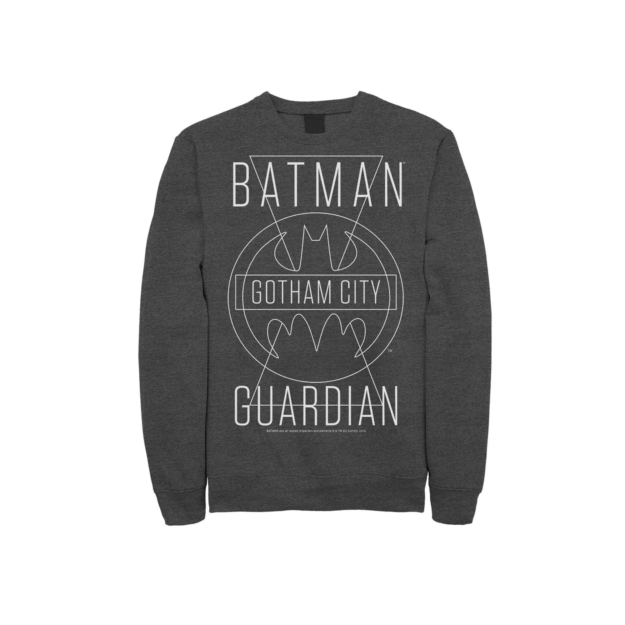Men's DC Comics Batman Gotham City Guardian Text Poster Sweatshirt, Size: Small, Grey Heather Product Image