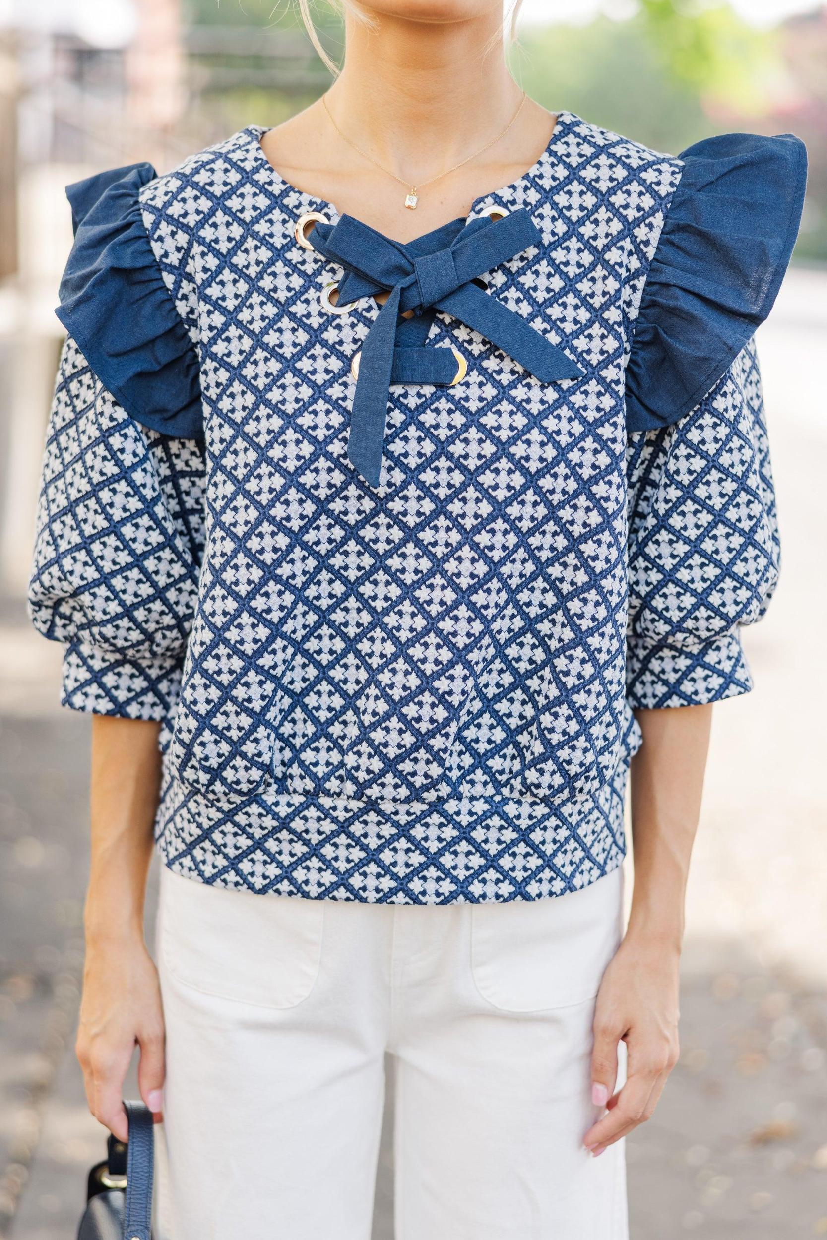 All Your Love Navy Blue Ruffled Blouse Female Product Image