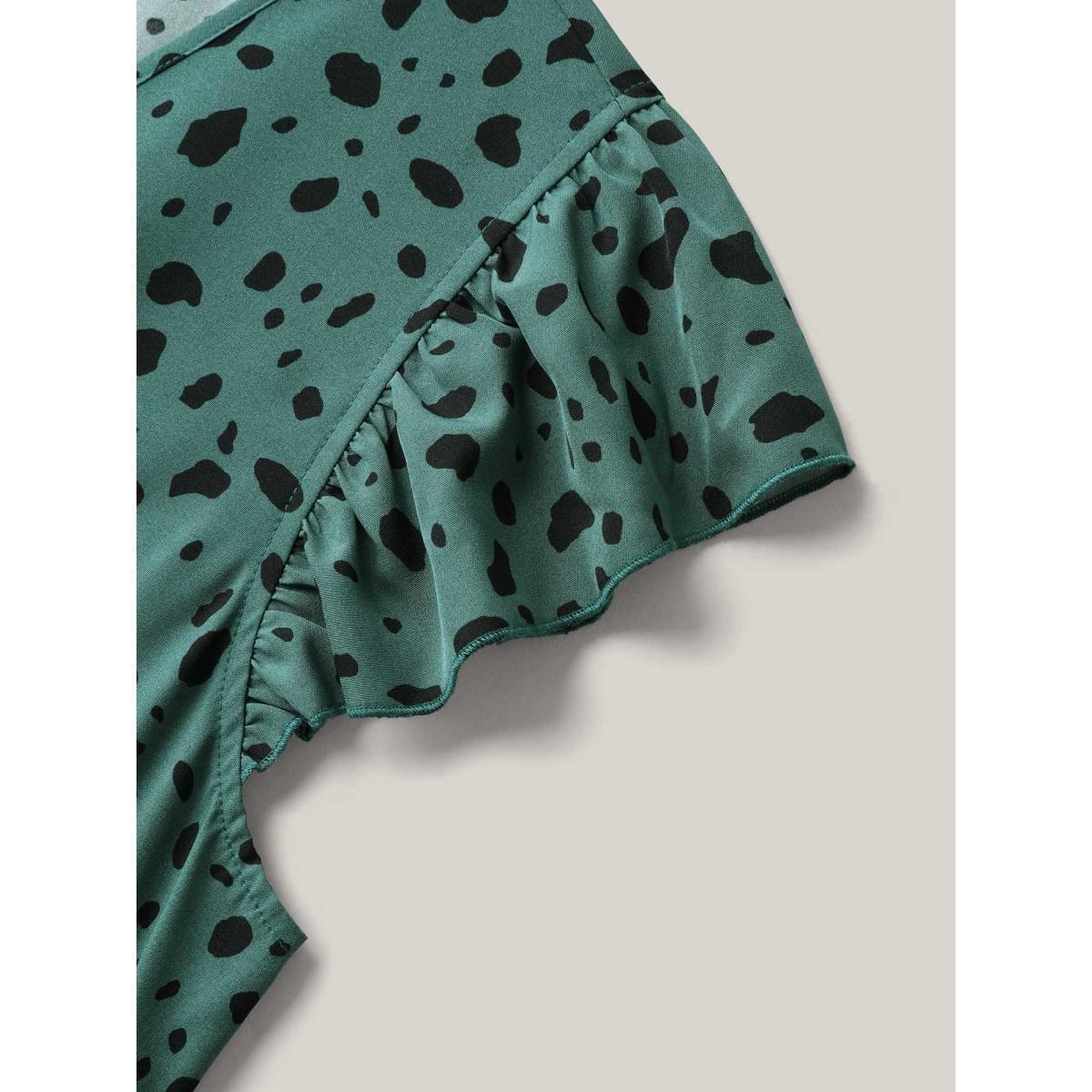Plus Size Animal Print Waist-Defining Midi Dress Emerald Women V-neck Cap Sleeve Curvy BloomChic 22-24/3X Product Image