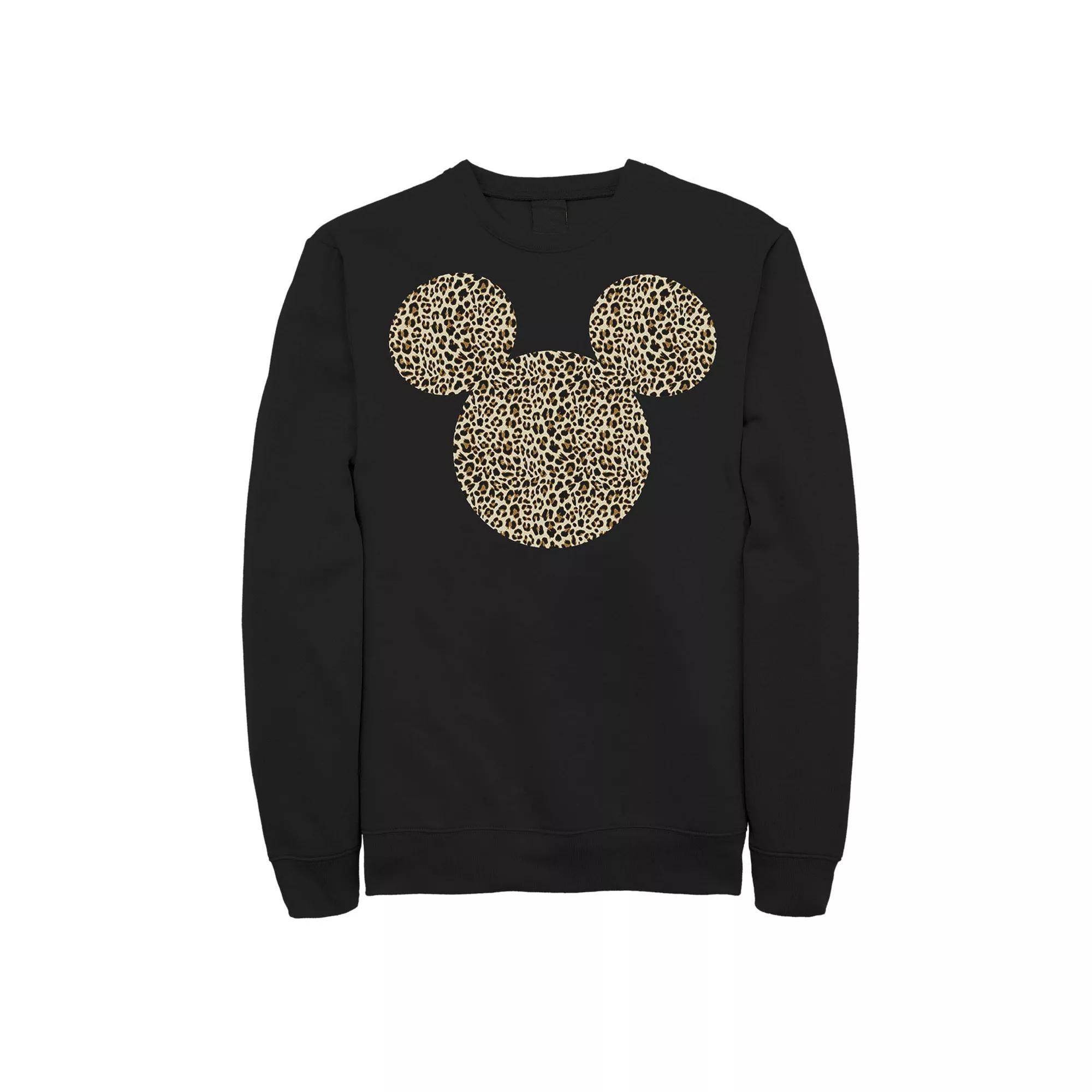 Disney's Mickey Mouse Cheetah Print Silhouette Fill Men's Sweatshirt, Size: Medium, Black Product Image