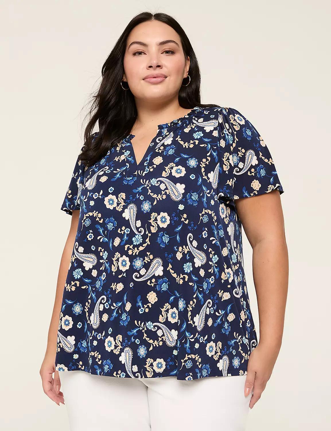 Ruffle Notch-Neck Top Product Image