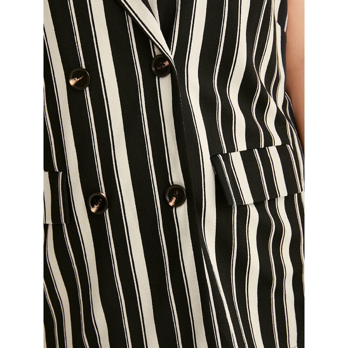Plus Size Halloween Striped Pocket Double Breasted Lapel Collar Sleeveless Blazer Black Women Work Striped Contrast Sleeveless Sleeveless Lapel Collar 26/4X Pocket Office Blazers BloomChic Product Image