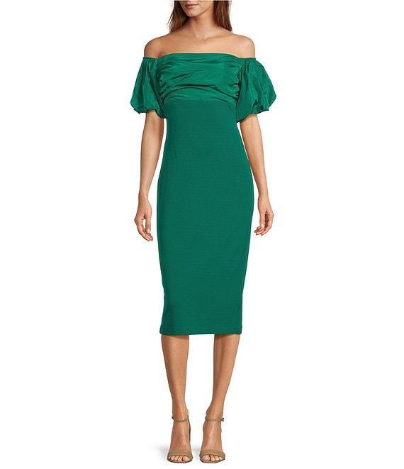 Belle by Badgley Mischka Harlow Stretch Crepe Off-the-Shoulder Puffed Sleeve Dress Product Image