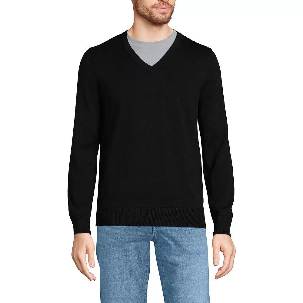 Men's Lands' End Fine Gauge Cotton V-Neck Sweater, Size: Small, Radiant Blue Product Image