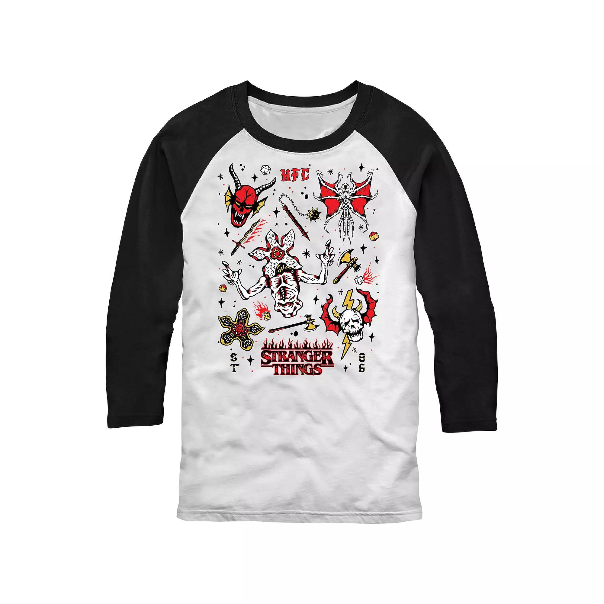 Men's Stranger Things Stranger Flash Sheet Monsters Raglan Graphic Tee, Size: Large, White Black Product Image
