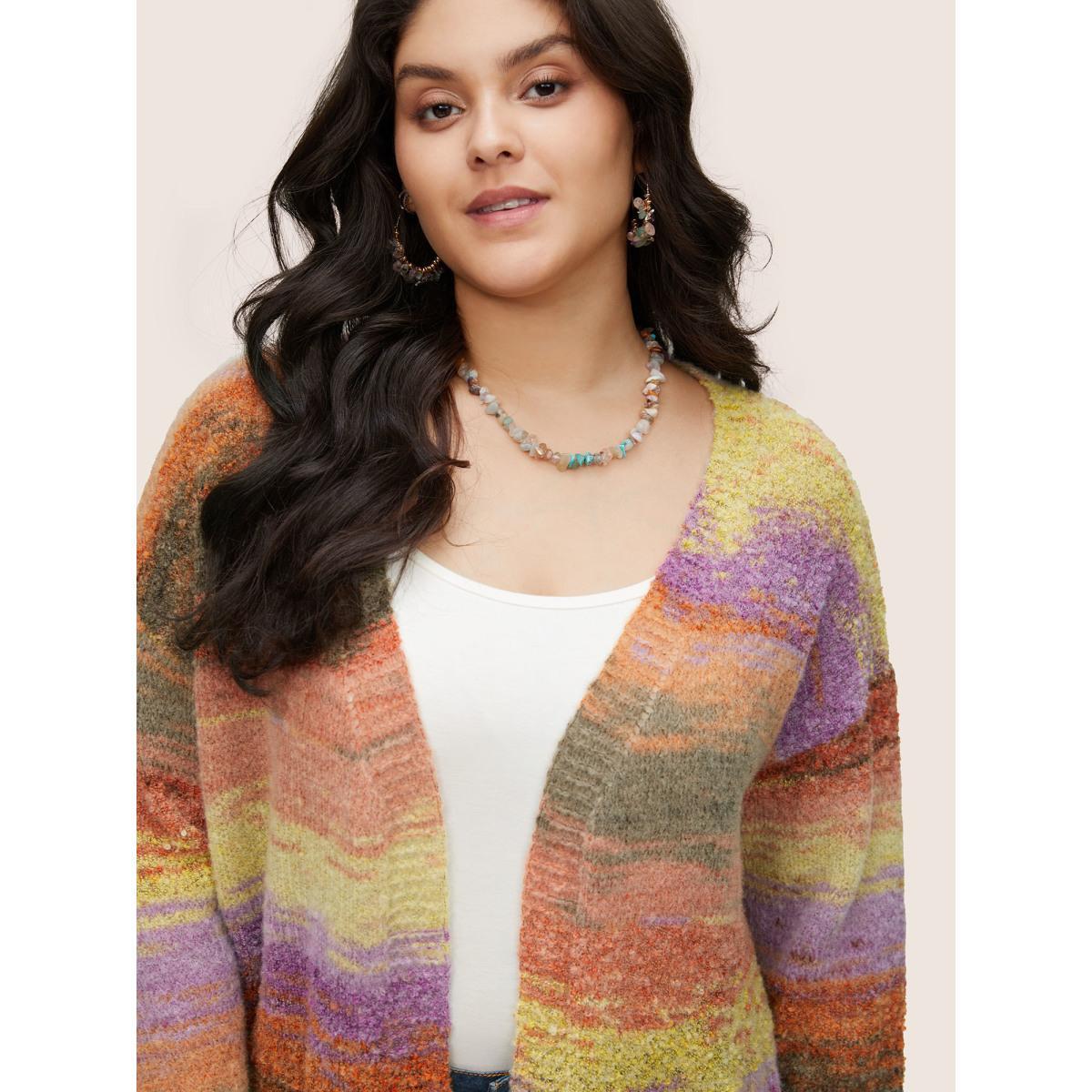 Plus Size Ombre Heather Contrast Pocket Cardigan Multicolor Women Casual Loose Long Sleeve Dailywear Cardigans BloomChic 30/6X Product Image