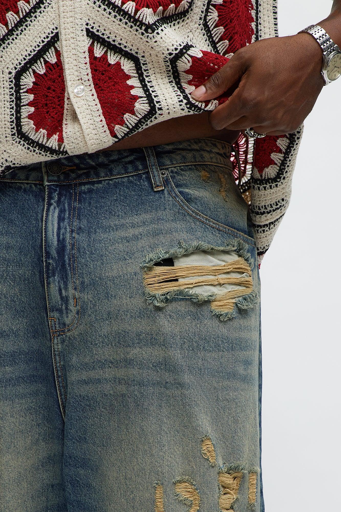 Its Giving Distressed Baggy Jeans - Vintage Blue Wash Product Image