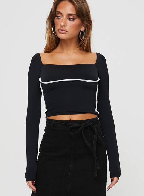 Maidenwell Contrast Long Sleeve Top Black Product Image