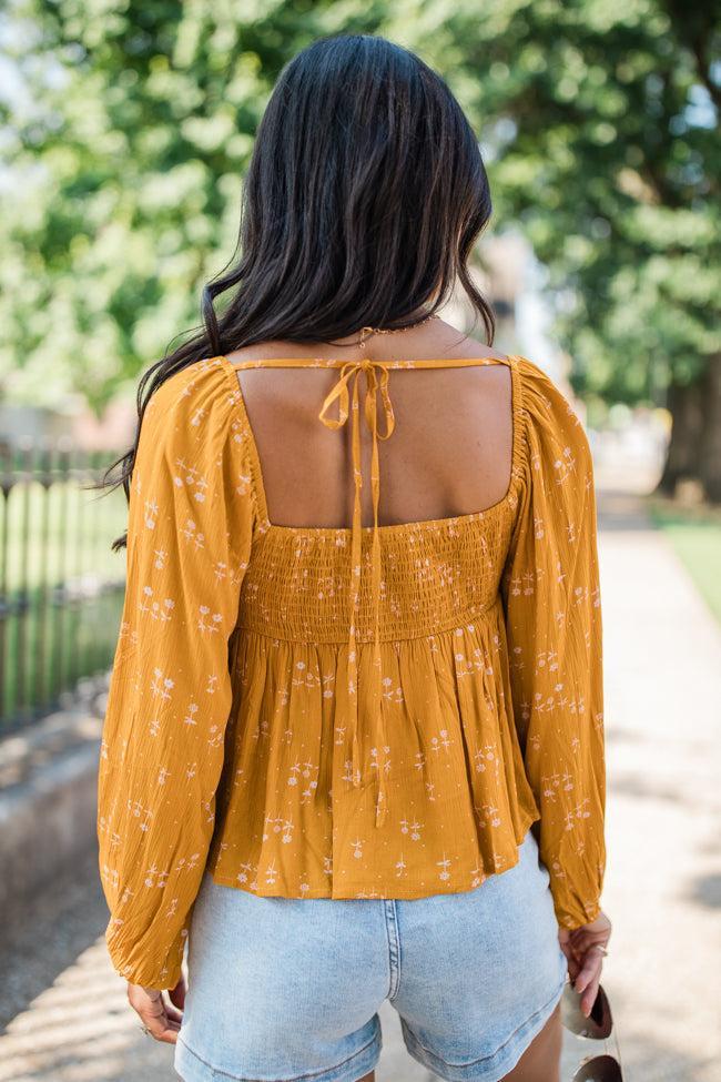 Follow You Anywhere Mustard Floral Babydoll Blouse FINAL SALE Product Image