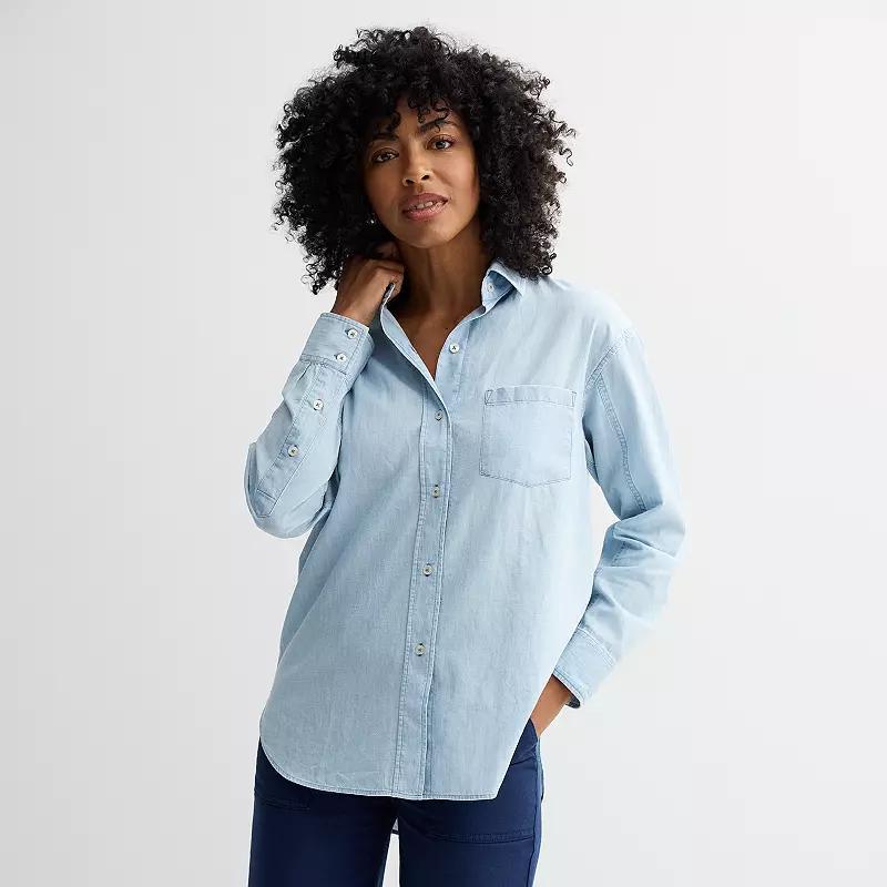Petite Sonoma Goods For Life® Oversized Boyfriend Shirt, Women's, Size: XXL Petite, New Chambray Product Image