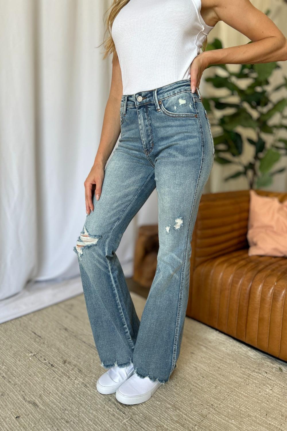 Tandi Mid-Rise Tummy Control Destroy Flare Judy Blue Jeans - ONLINE EXCLUSIVE! Product Image