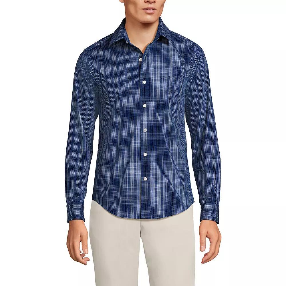Men's Lands' End Traditional Fit Travel Button-Down Shirt, Size: XXL, Blue Fine Stripe Product Image