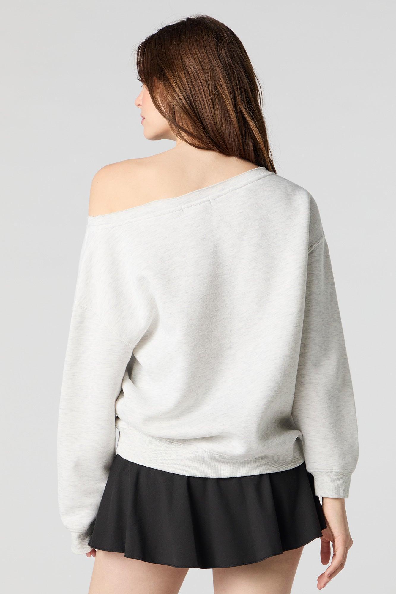 Embroidered Off Shoulder Fleece Sweatshirt Female Product Image
