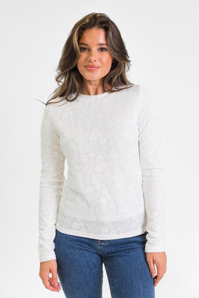High Ambitions Ivory Floral Textured Knit Fitted Top  FINAL SALE Product Image