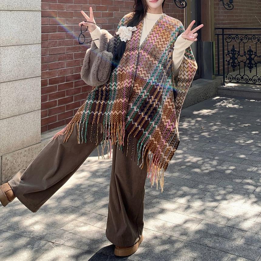 Plaid Fringed Shawl Product Image
