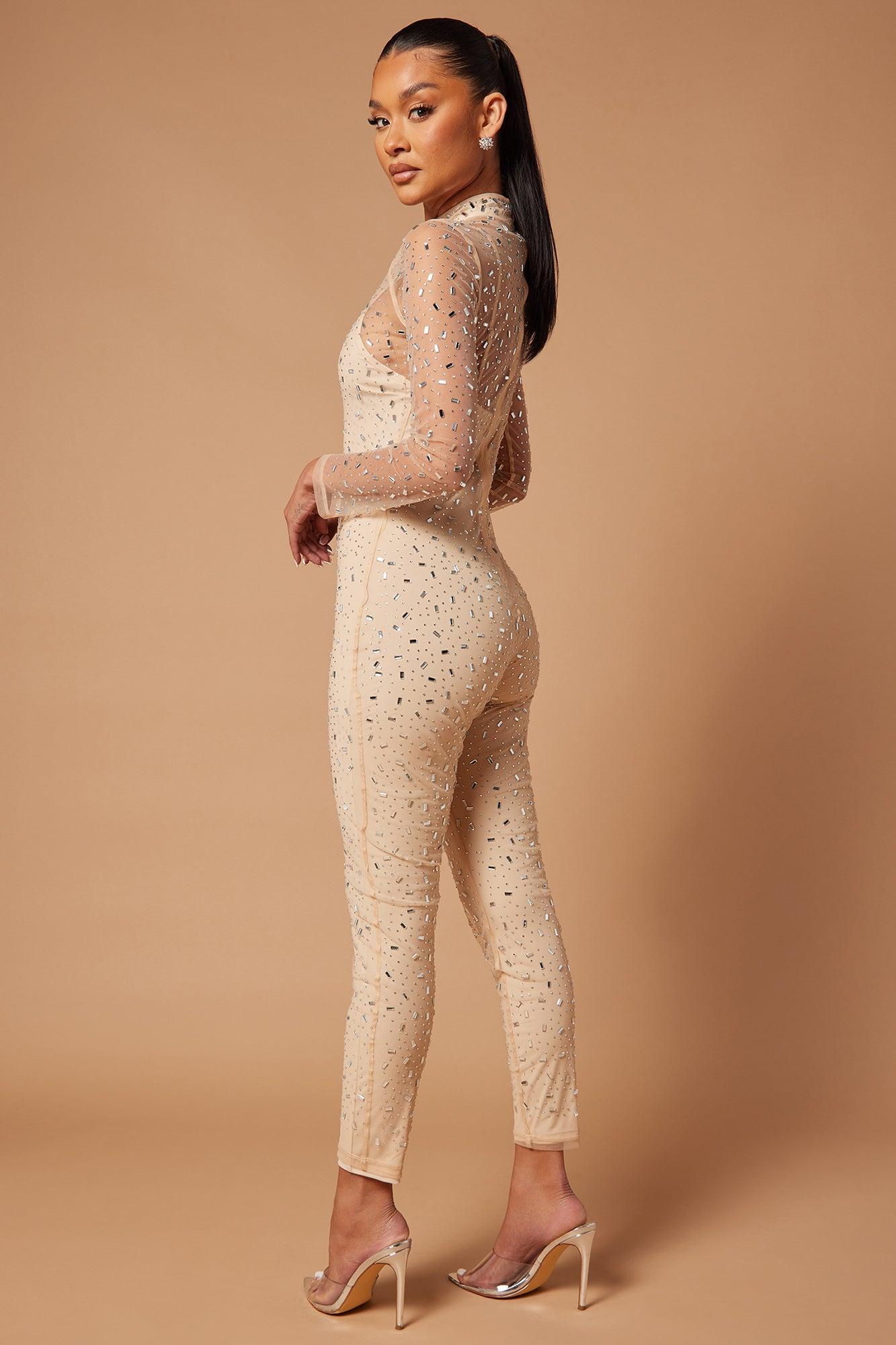 Valeria Embellished Jumpsuit - Nude Product Image