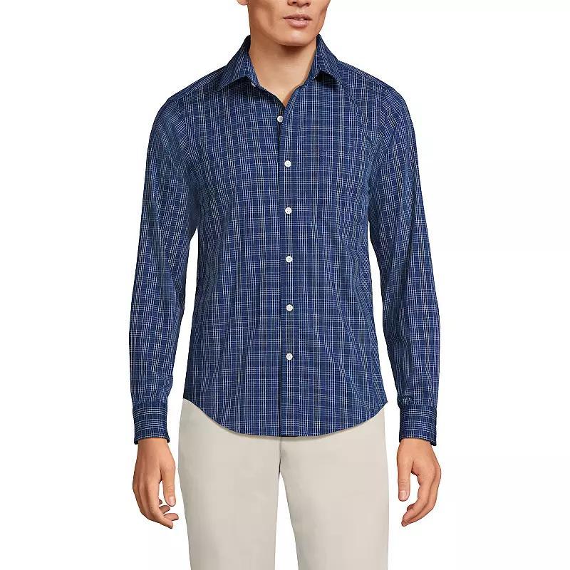 Men's Lands' End Traditional Fit Travel Button-Down Shirt, Size: XXL, Blue Fine Stripe Product Image