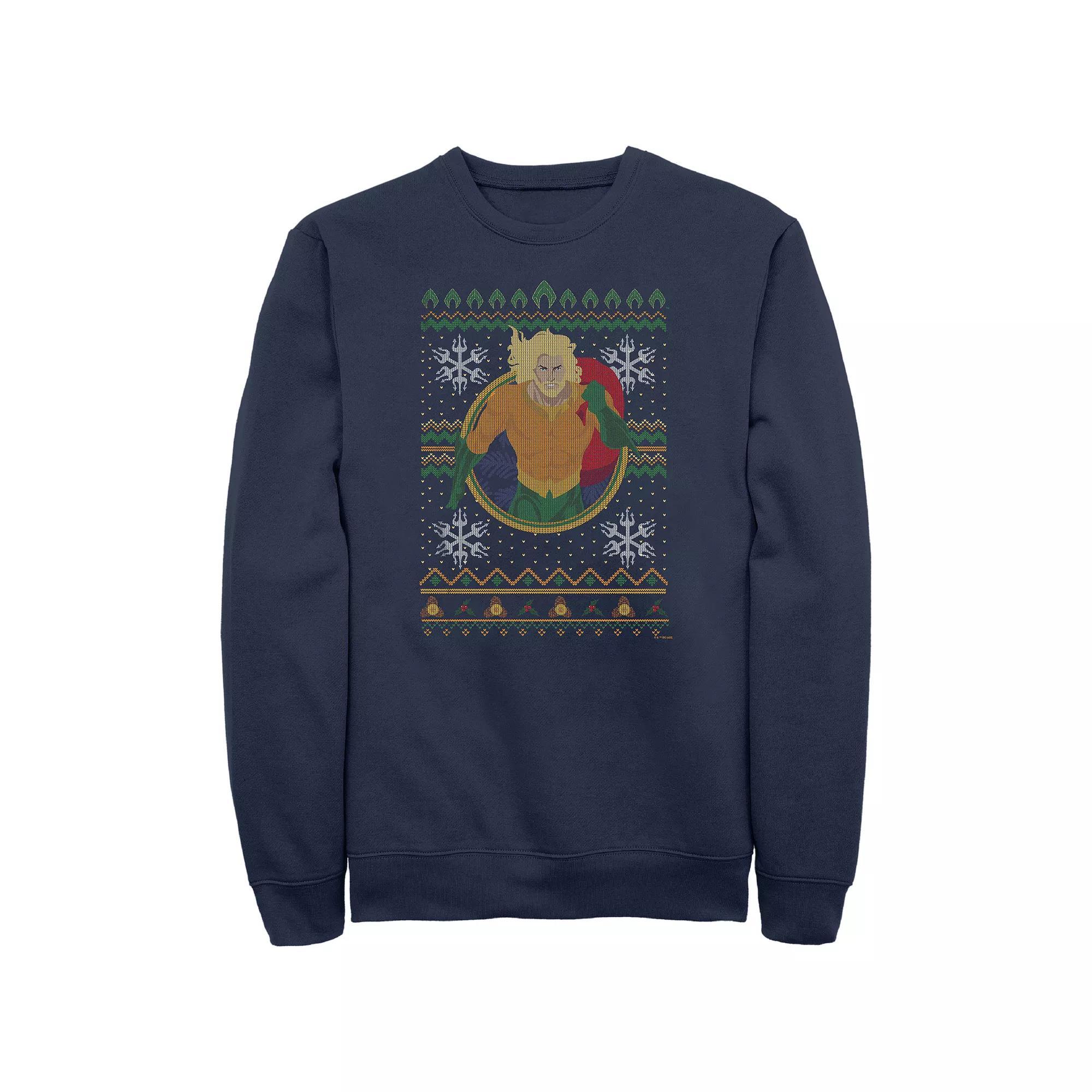 Big & Tall Aquaman Christmas Sweater Graphic Tee, Men's, Size: XL Tall, Blue Product Image