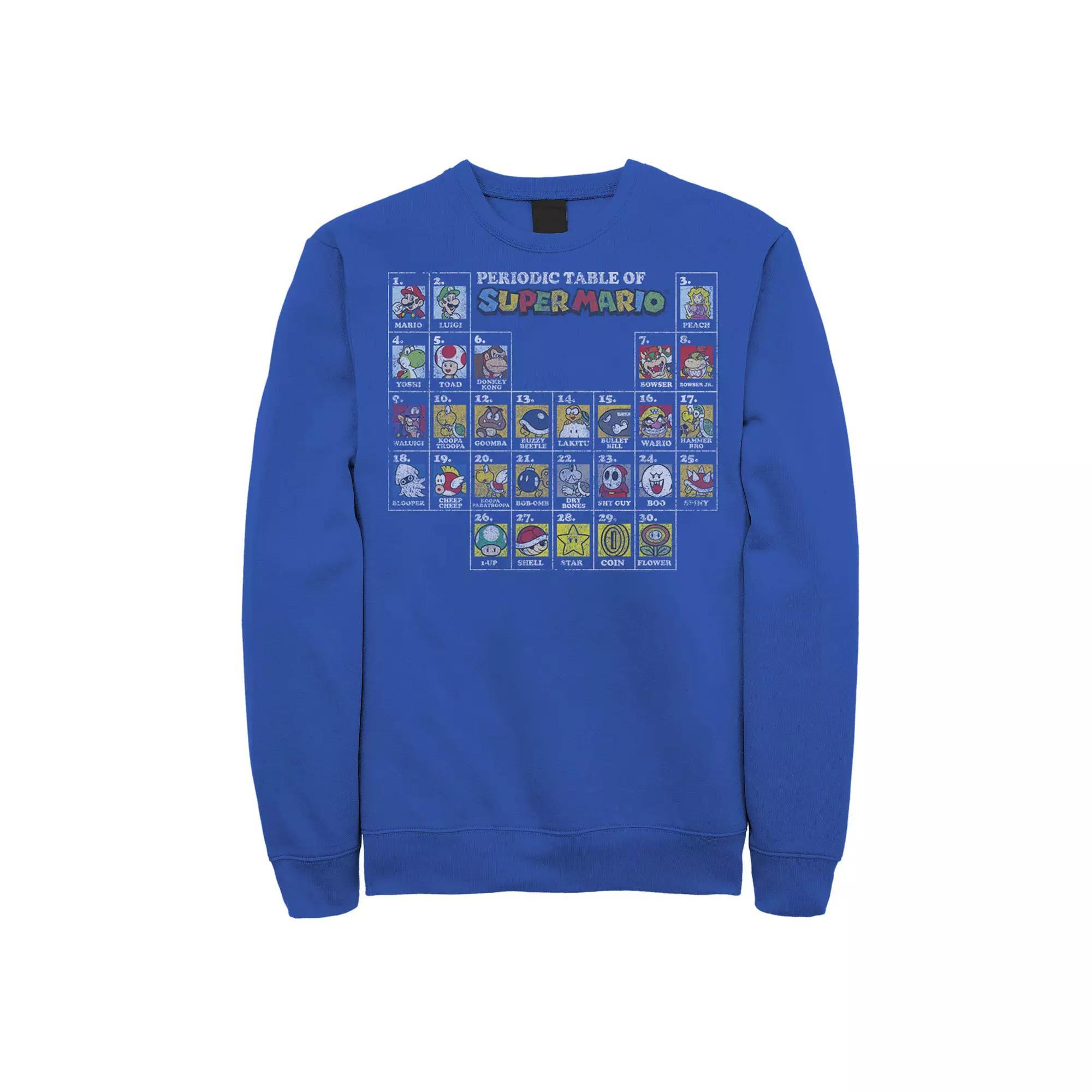 Mens Nintendo Nintendo Super Mario Periodic Table Of Character Panel Grid Graphic Fleece Pullover Product Image