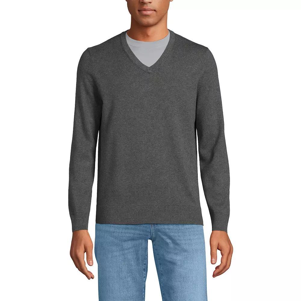 Men's Lands' End Fine Gauge Cotton V-Neck Sweater, Size: Small, Radiant Blue Product Image