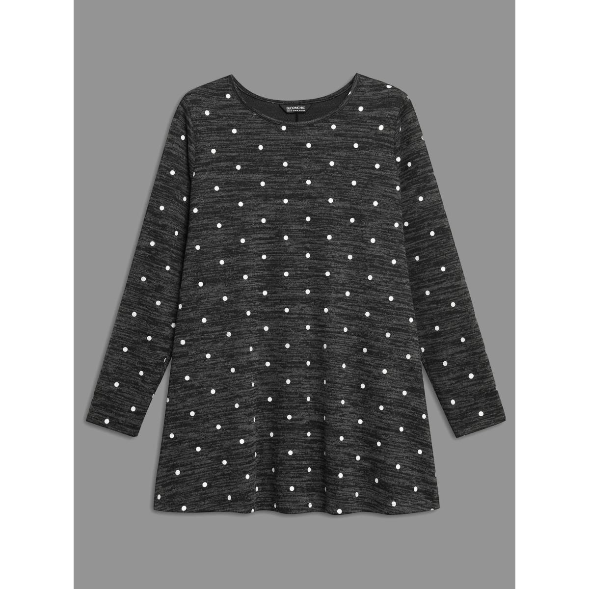 Plus Size Heather Polka Dot Pocket T-shirt DimGray Women Casual Non Round Neck Loose Everyday T-shirts BloomChic 10/M Product Image